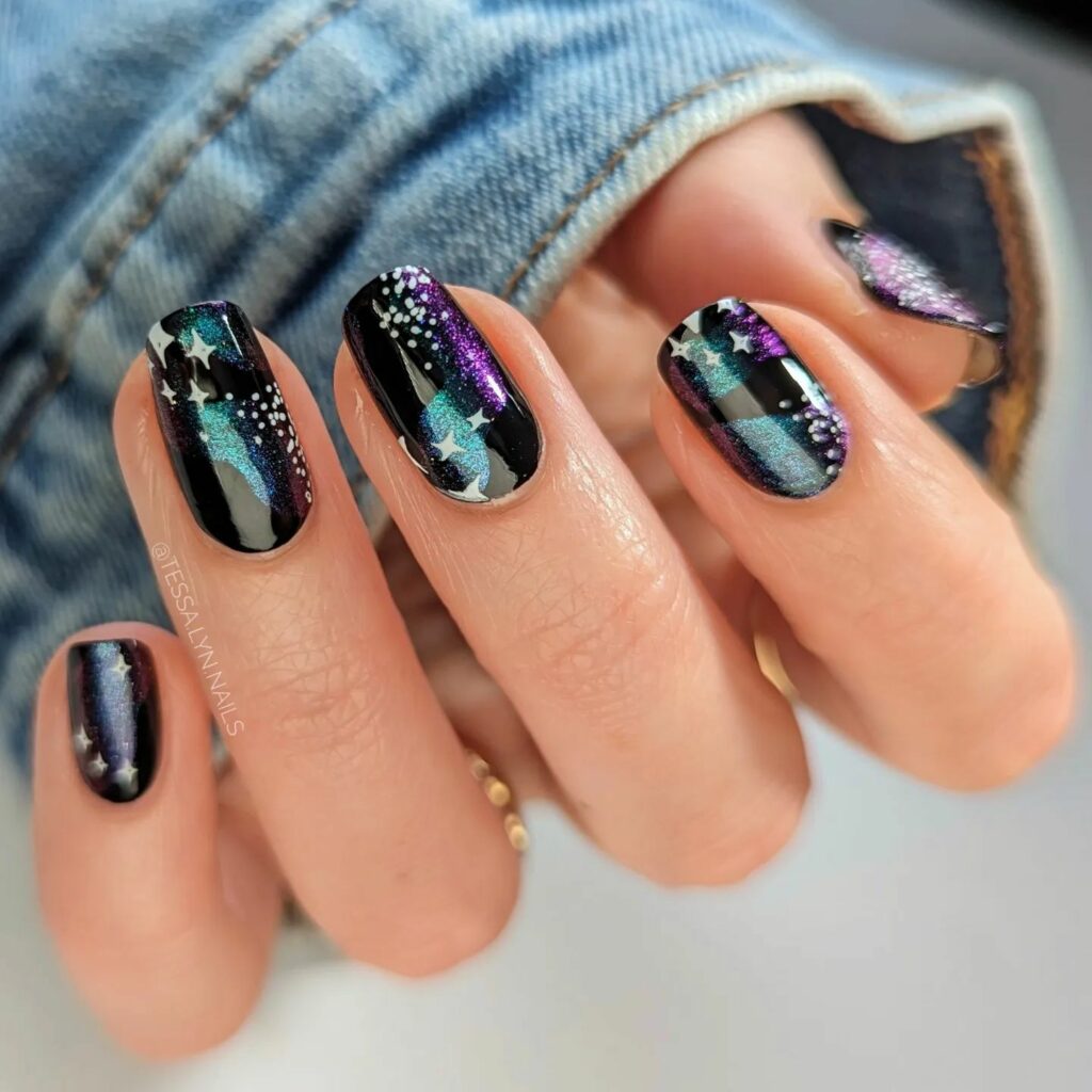 Mesmerizing Galaxy Nail Designs to Try in 2024 π 13 Short Sparkly Galaxy Nails