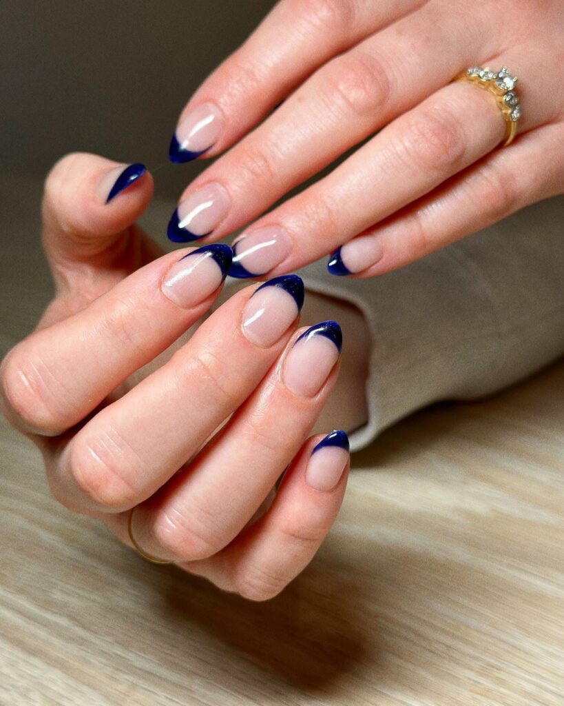 30 Blue French Tip Nail Ideas To Try In 2024! 32 Short Stiletto Blue French tip nails