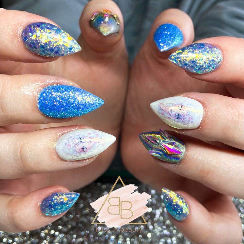 25 Latest Frozen Nail Designs To Try In 2024! 36 Short Stiletto Frozen Inspired Nails