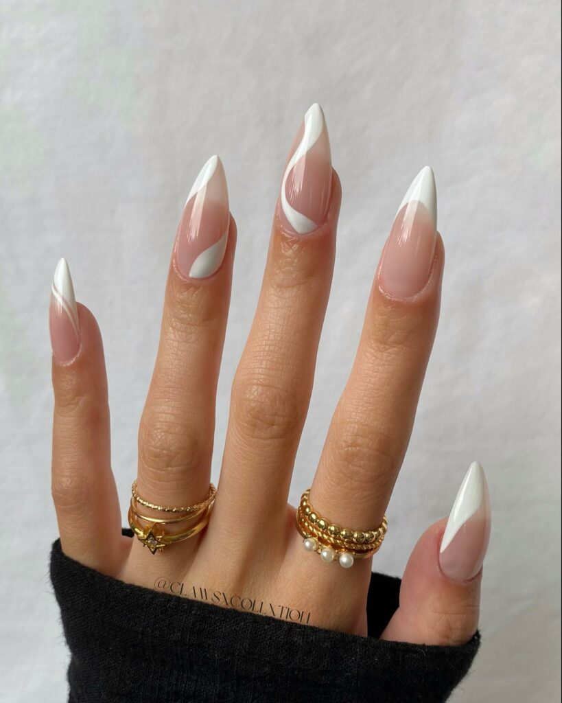 Experiment with 40 Fresh White Tip Nail Ideas for 2024 29 Short V Tips with Rhinestones