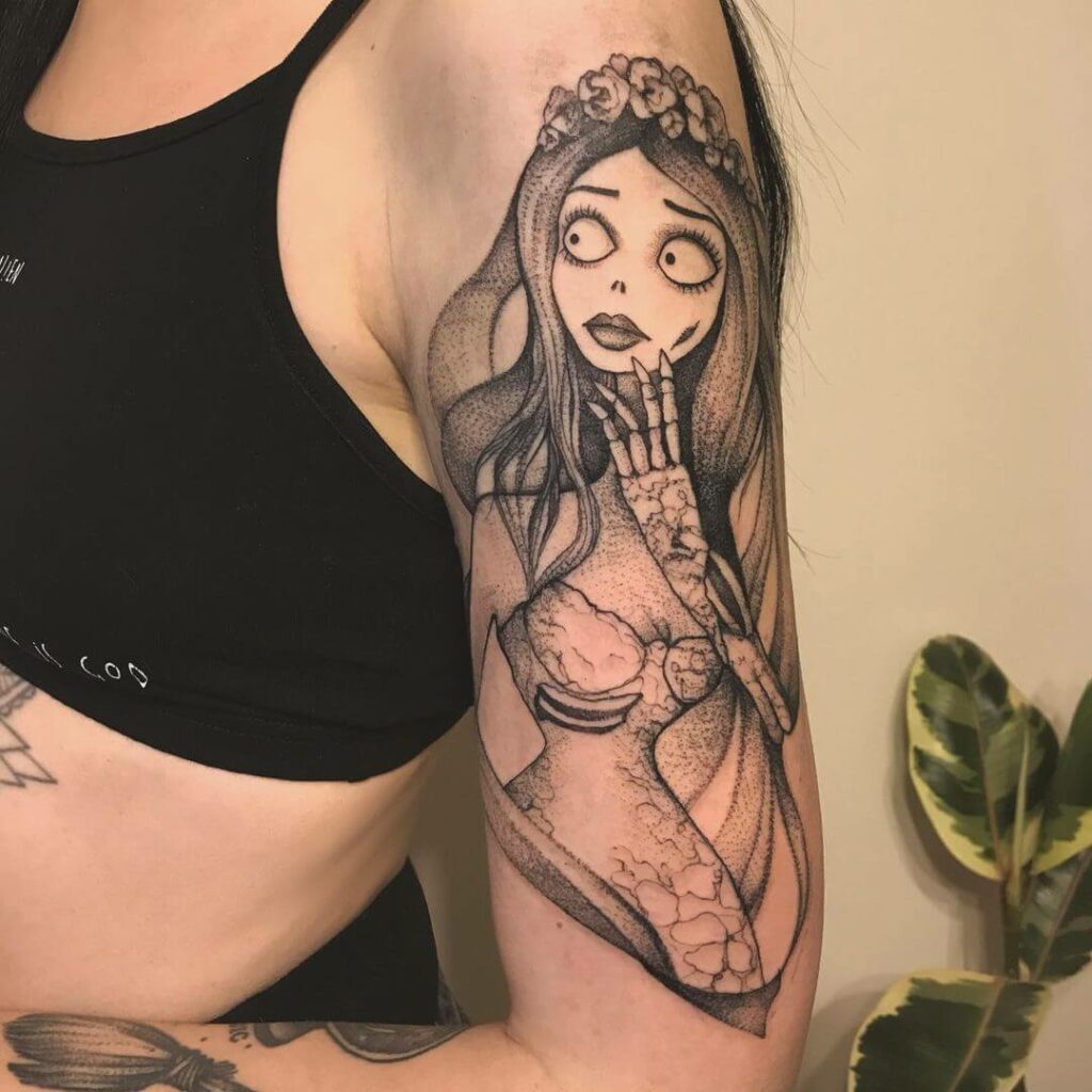 11+ Corpse Bride Tattoo Ideas That Will Blow Your Mind! 12 Shoulder Arm Corpse Bride Tattoo
