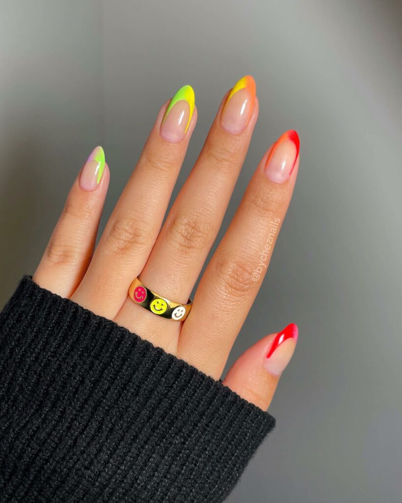 Try in 2024: 50 Latest Neon Green Nail Designs 18 Side Neon