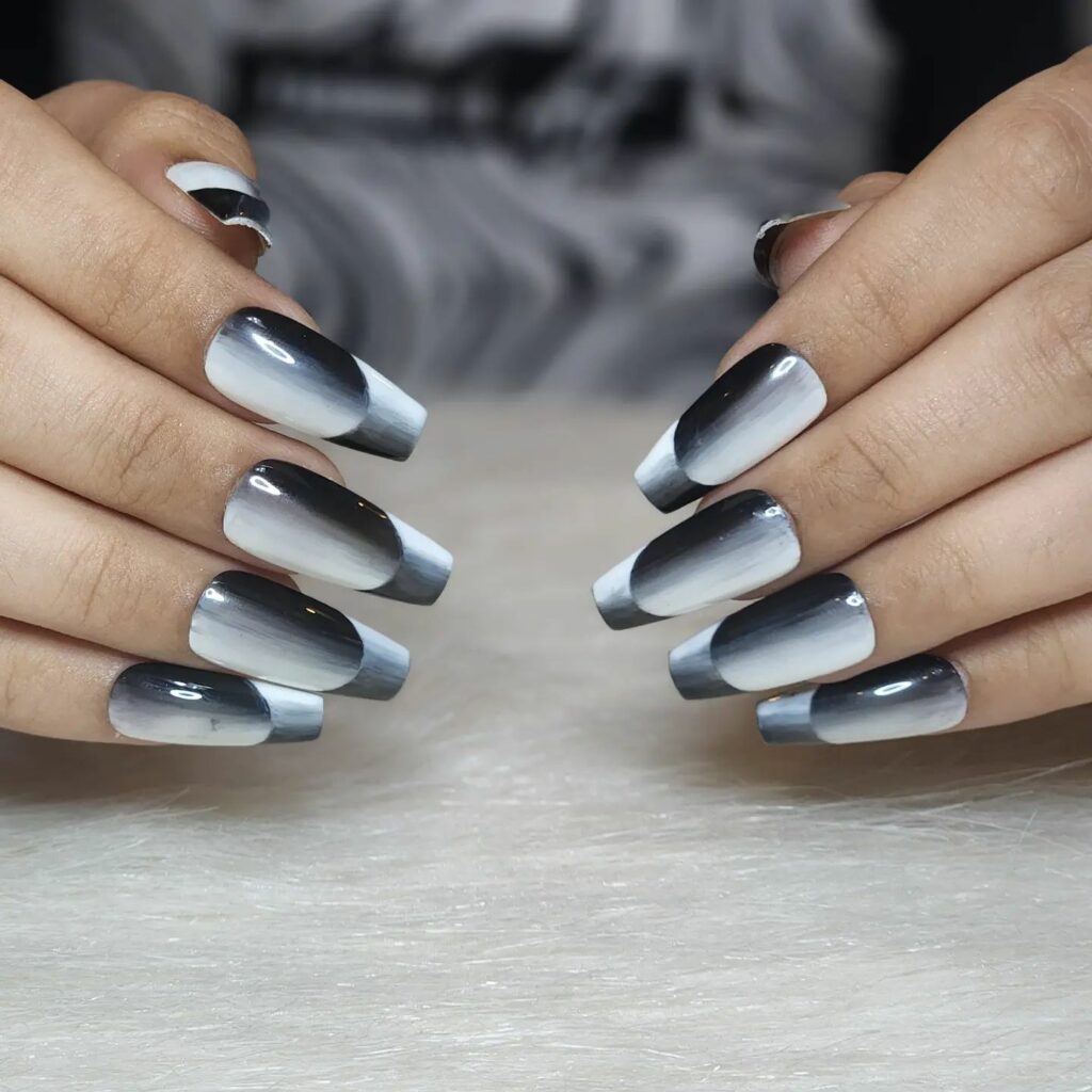 44 Latest Black Ombré Nail Designs To Try In 2024! 38 Silver and Black Ombré Nails