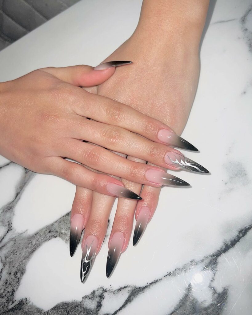 44 Latest Black Ombré Nail Designs To Try In 2024! 35 Silver and Black Ombré Nails