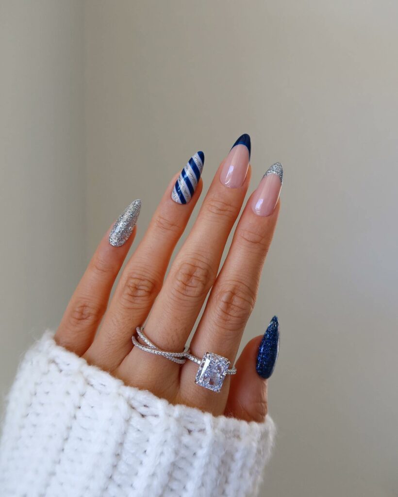Feel Festive with 30 Blue Christmas Nail Ideas in 2024 21 Silver and Blue Christmas Nails