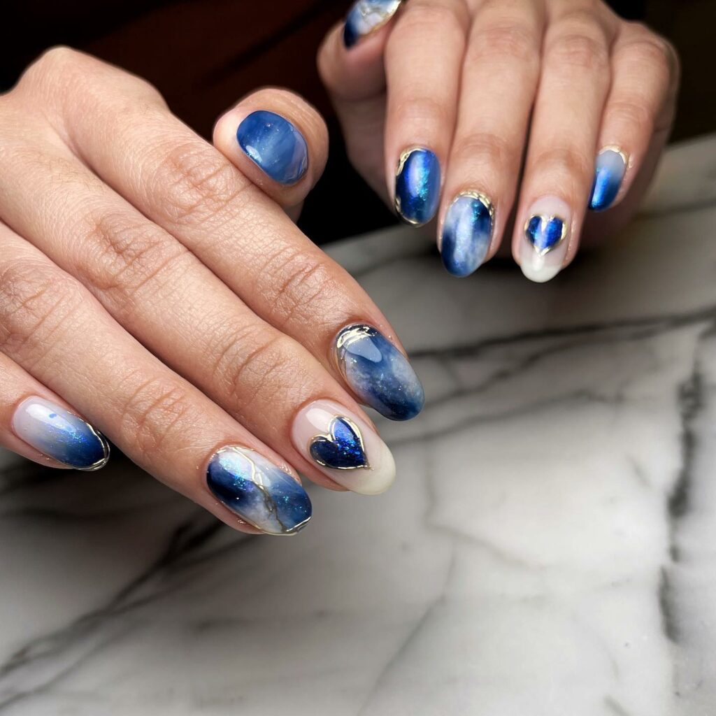 Indulge in 40 Marble Nail Designs for 2024 47 Silver and Blue Marble nails