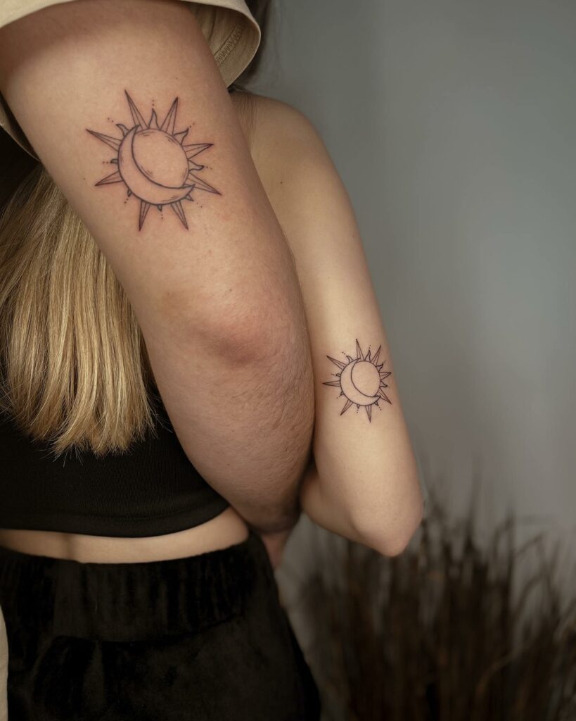 10+ Matching Sun And Moon Tattoo Ideas That Will Blow Your Mind! 16 Simple Outline Matching Sun And Moon Tattoo