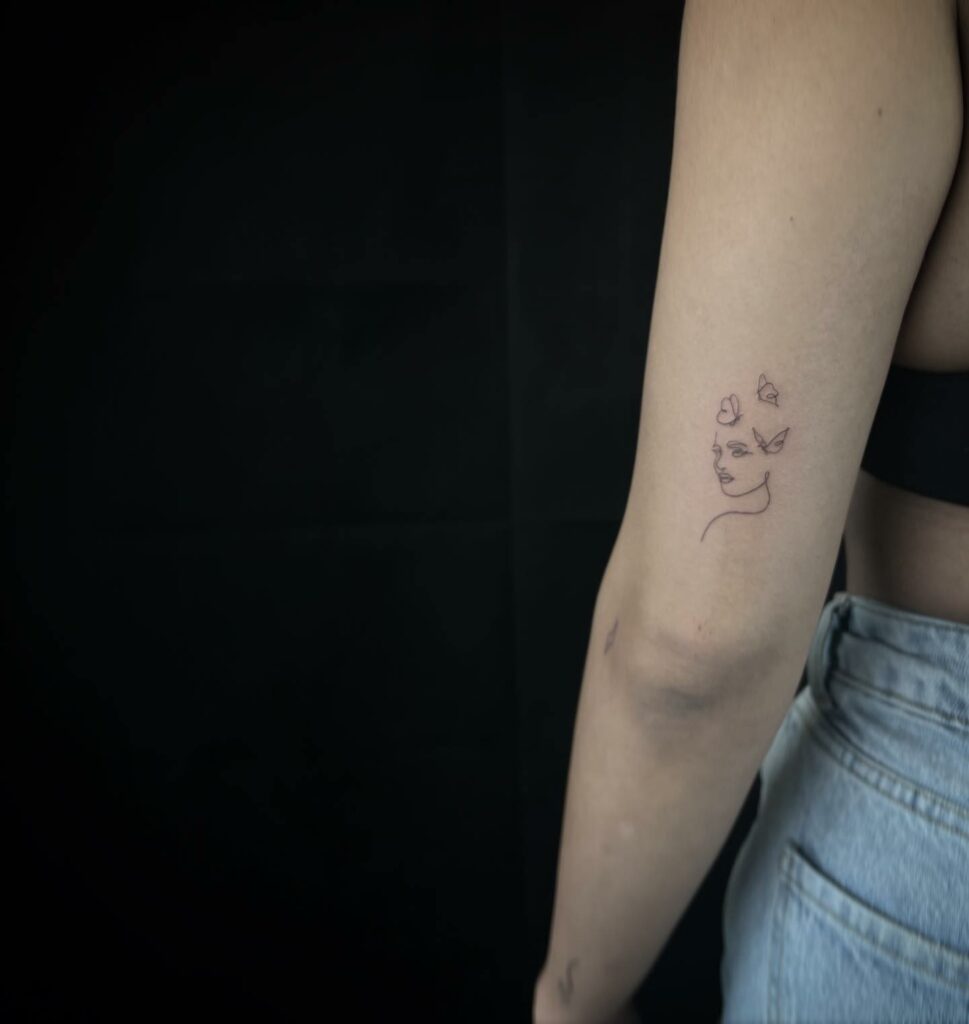 20+ Aged Fine Line Tattoos That Will Blow Your Mind 13 Single Line Lady Tattoo
