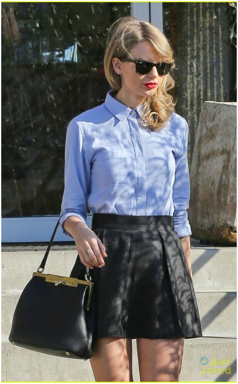 How to Style and Wear Skater Skirts 24 Taylor Swift Leather Skater Skirt Denim Shirt