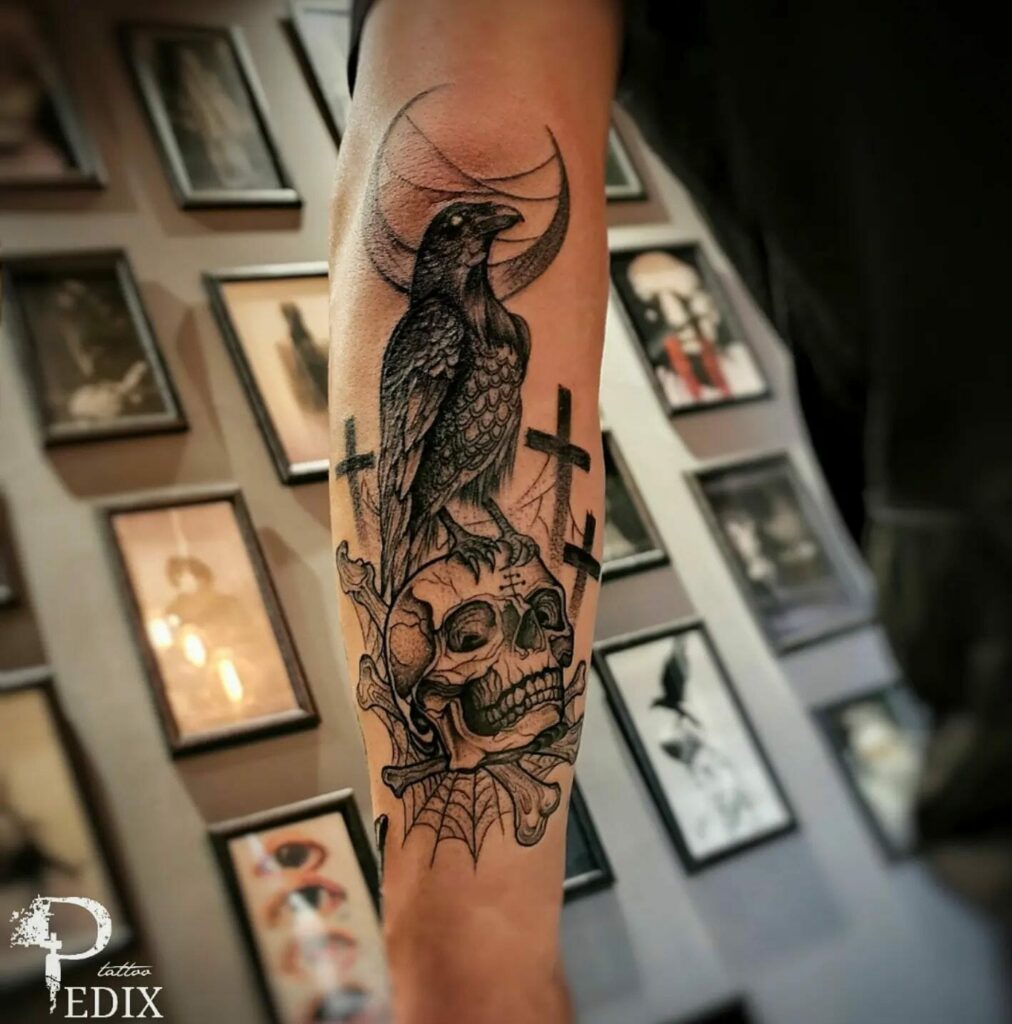 11+ Back Of Bicep Tattoo Ideas That Will Blow Your Mind! 13 Skull Back Of Bicep Tattoo