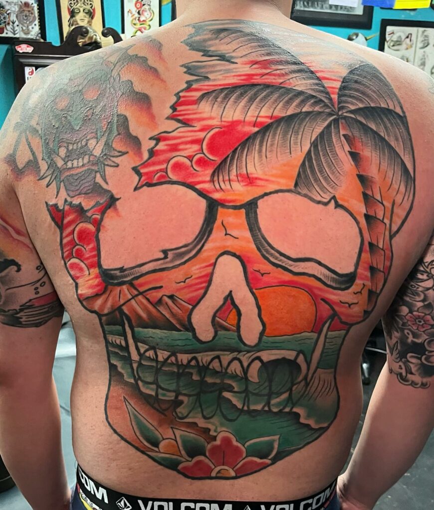 11+ Traditional Beach Tattoo Ideas That Will Blow Your Mind! 13 Skull Beach Tattoo