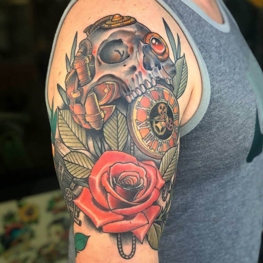 21+Clock Tattoo Ideas To Inspire You! 16 Skull Clock Tattoo ideas