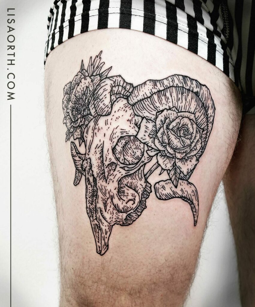 10+ Thigh Tattoo For Men Ideas That Will Blow Your Mind! 14 Skull N Flora Thigh Tattoo For Men