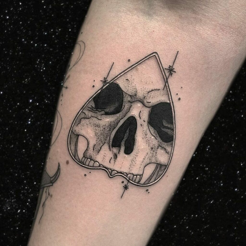 11+ Planchette Tattoo Ideas You Have To See To Believe! 15 Skull Planchette Tattoo