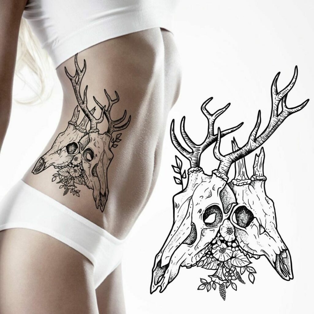 11+ Deer Skull Tattoo Ideas You'll Have To See To Believe! 17 Skull Tattoo Of A Two-Headed Deer