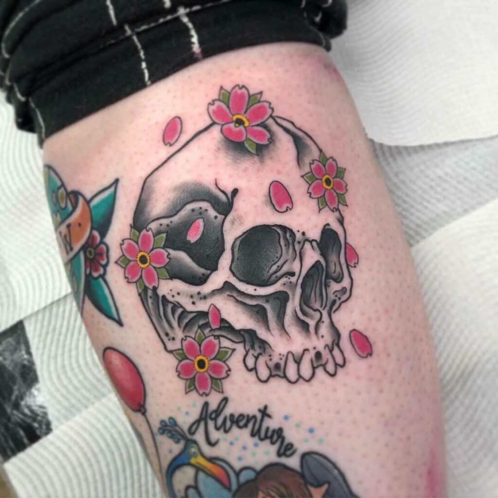11+ Japanese Skulls Tattoo Ideas That Will Blow Your Mind! 11 Skull With Cherry Blossom