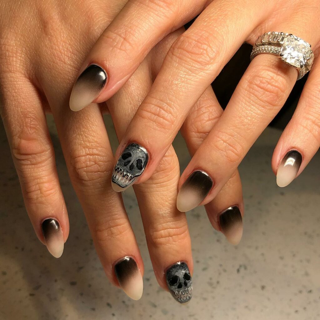44 Latest Black Ombré Nail Designs To Try In 2024! 28 Skull and Black Ombré Nails