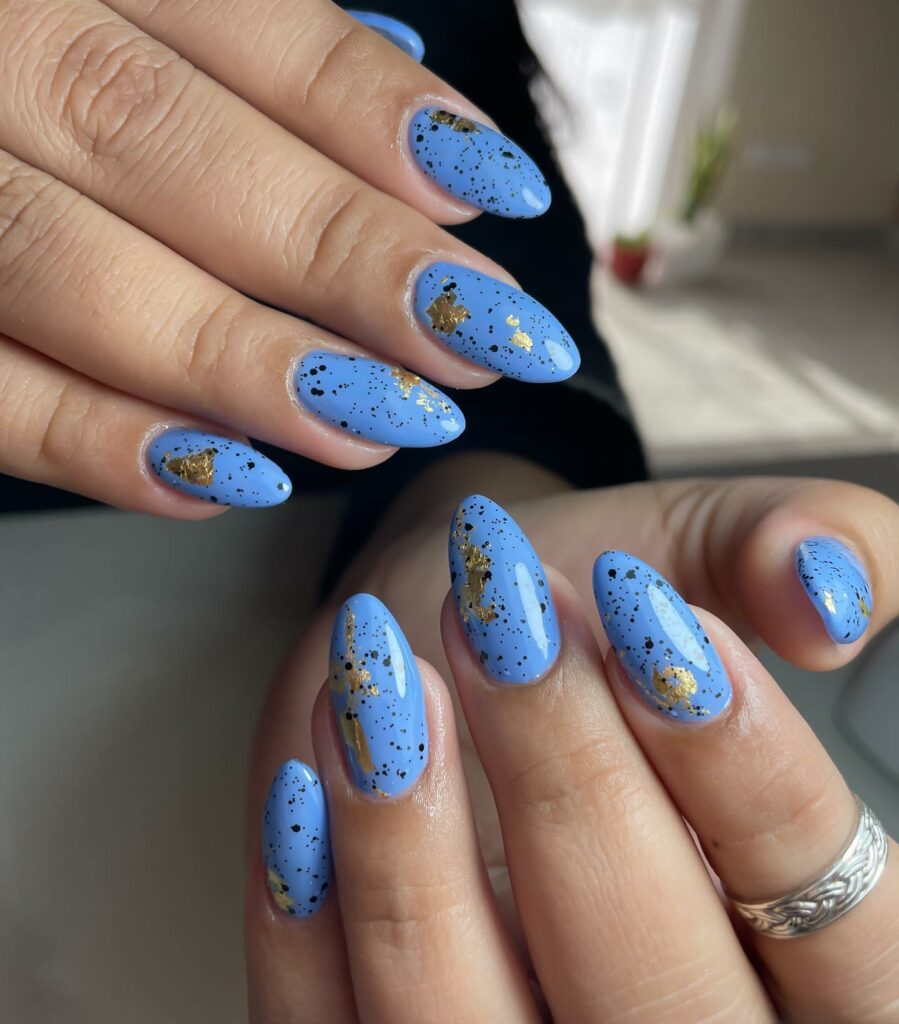 Mesmerizing Galaxy Nail Designs to Try in 2024 π 41 Sky Blue with Gold Stars