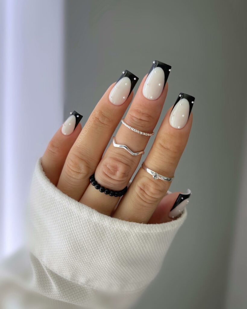 Keep it Classic with 20 Black and White Christmas Nails in 2024 18 Sleek Black and White French Christmas Nails