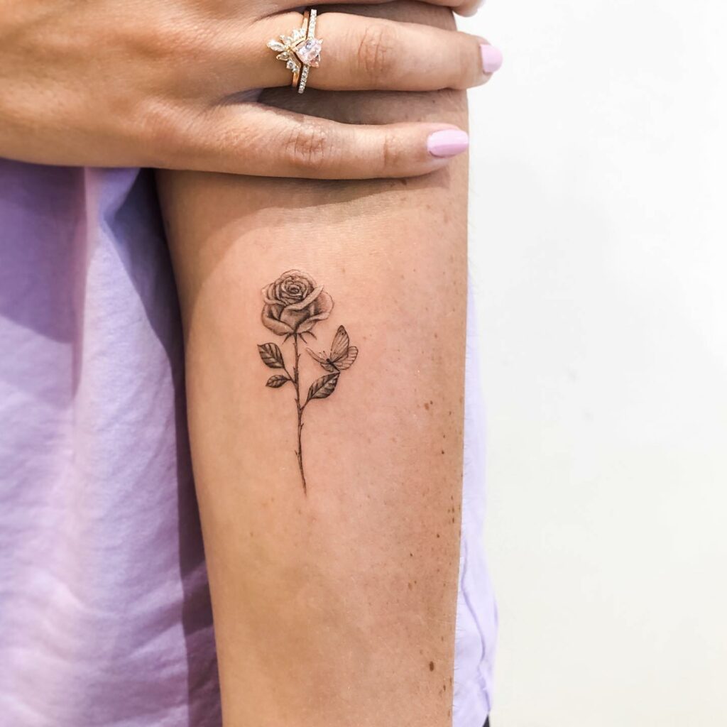11+ Rose And Butterfly Tattoo Ideas That Will Blow Your Mind! 11 Small Butterfly X Rose Tattoo