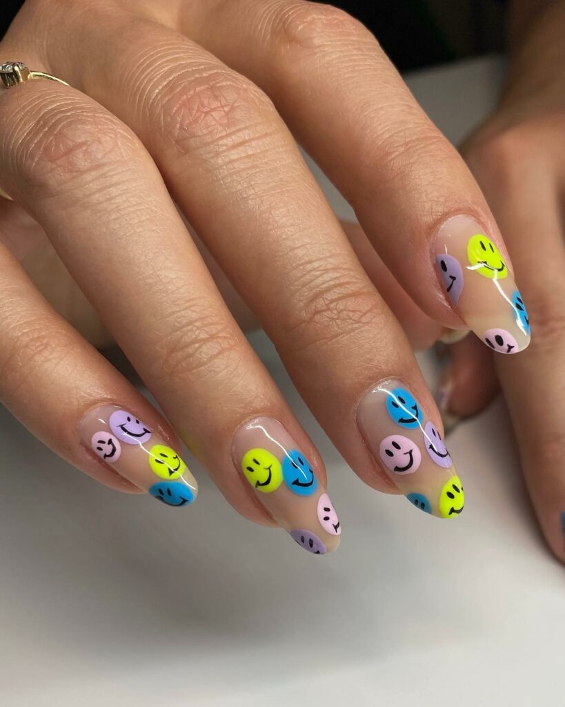 22 Latest Preppy Nail Ideas To Try In 2024! 31 Cheerful Smiley Face Preppy Nails
