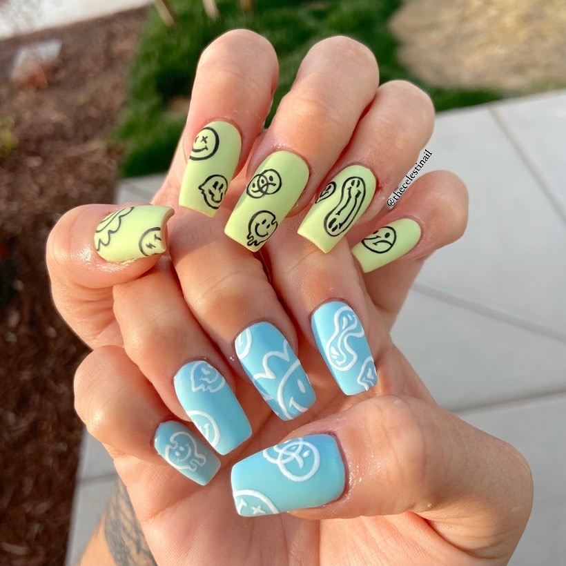 25 Latest Square Nail Designs To Try In 2024! 15 Smiley Faces