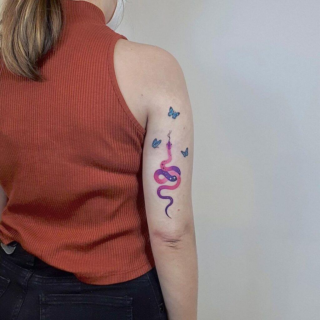 11+ No Outline Tattoo Ideas That Will Blow Your Mind! 13 Snake And Butterflies Tattoo