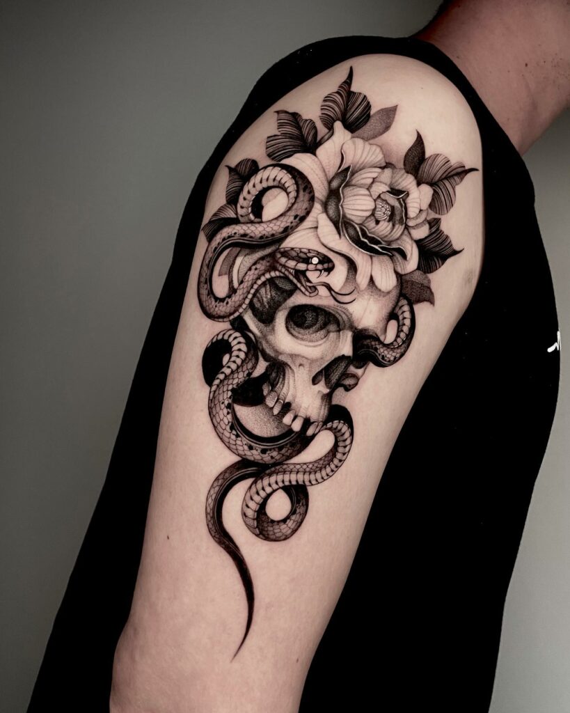 11+ Snake Flower Tattoo Ideas That Will Blow Your Mind! 11 Snake And Flower Tattoo Ideas With Skulls