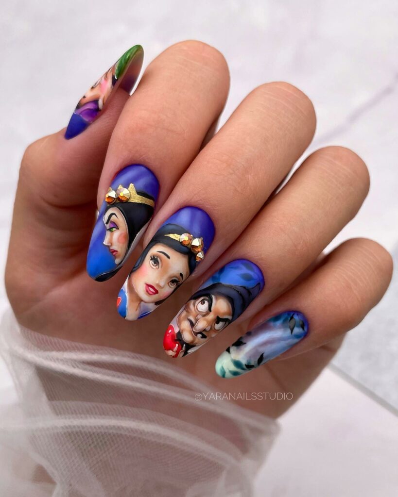 Enjoy 64 Cartoon Nails to Try in 2024 18 Snow White Cartoon Nails