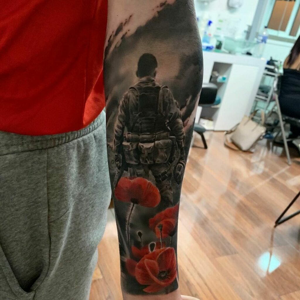 11+ Military Memorial Tattoo Ideas That Will Blow Your Mind! 16 Soldier in the Battlefield Army Tattoo