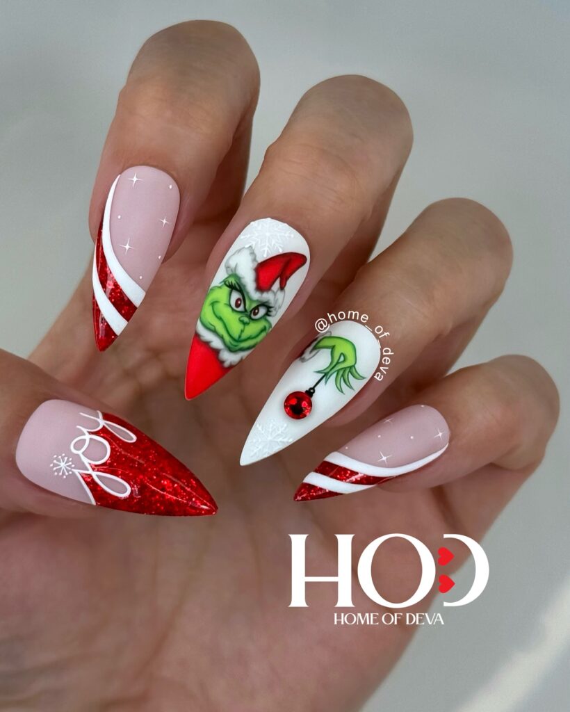 Embrace the Holiday Spirit in 2024 10 Sparkle and Sneer with Grinch Nails