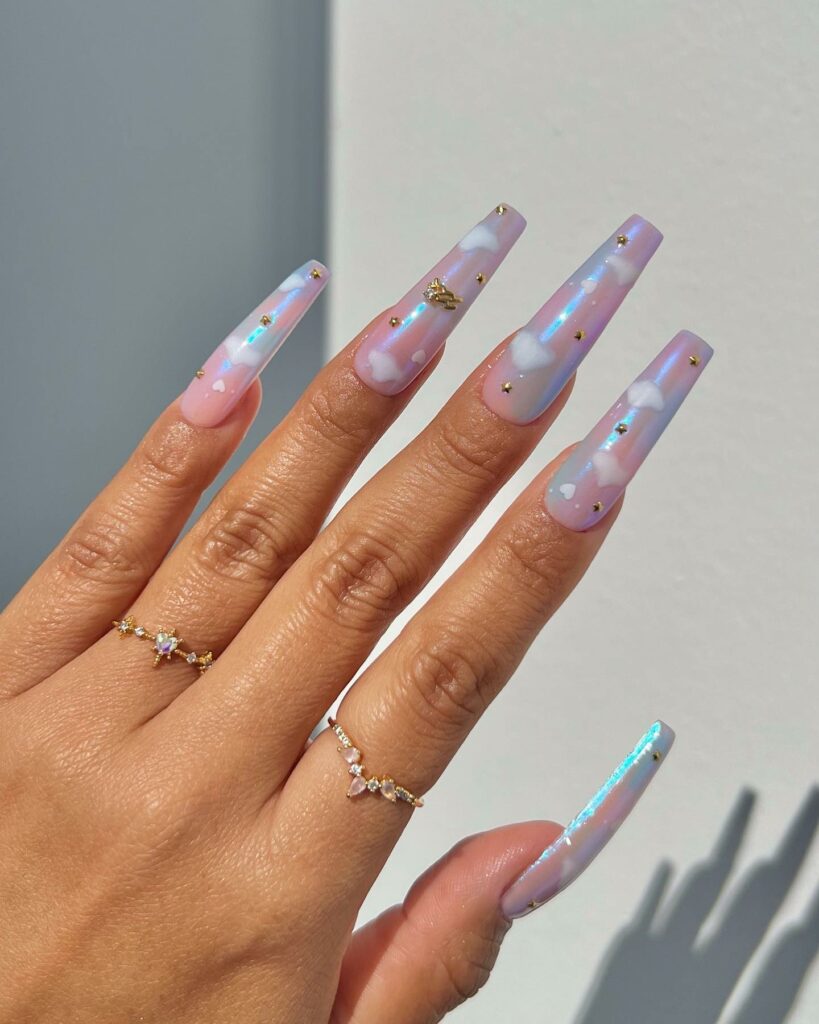 Shimmer with 30 Holographic Nail Designs in 2024 17 Sparkling Acrylic Cloud Nails