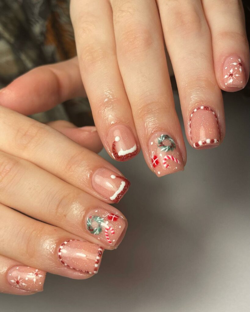 Spread Joy with 20 Santa Hat Nail Designs in 2024 19 Sparkling Candy Cane and French Santa Hat Nails