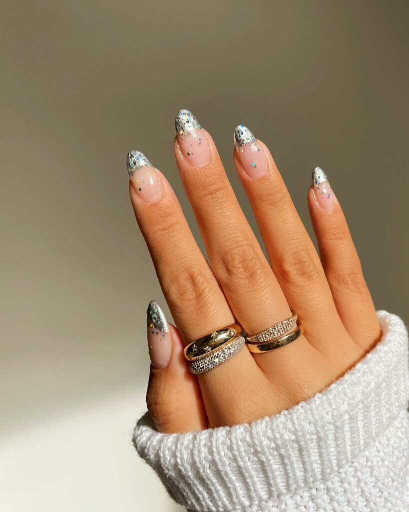 20 Latest Silver French Nail Ideas To Try In 2024! 11 Sparkling Silver French Nails