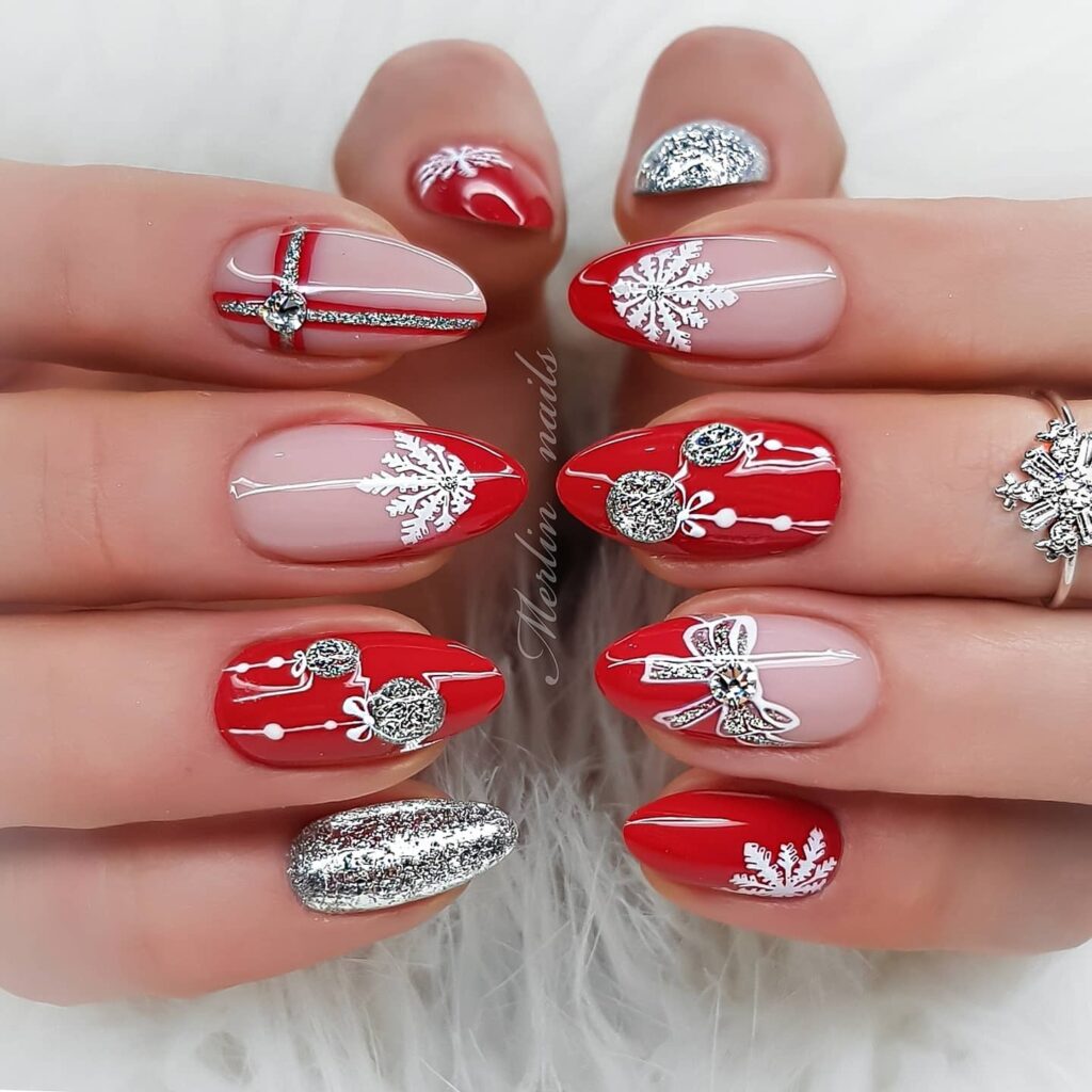 Celebrate with 33 Short Christmas Nail Ideas in 2024 40 Sophisticated Almond Red Short Christmas Nails