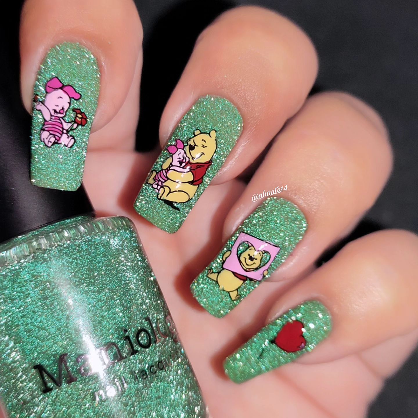 20 Latest Green Nail Designs To Try Today ✨ 29 Sparkly Green Pooh & Piglet Nail Art Magic