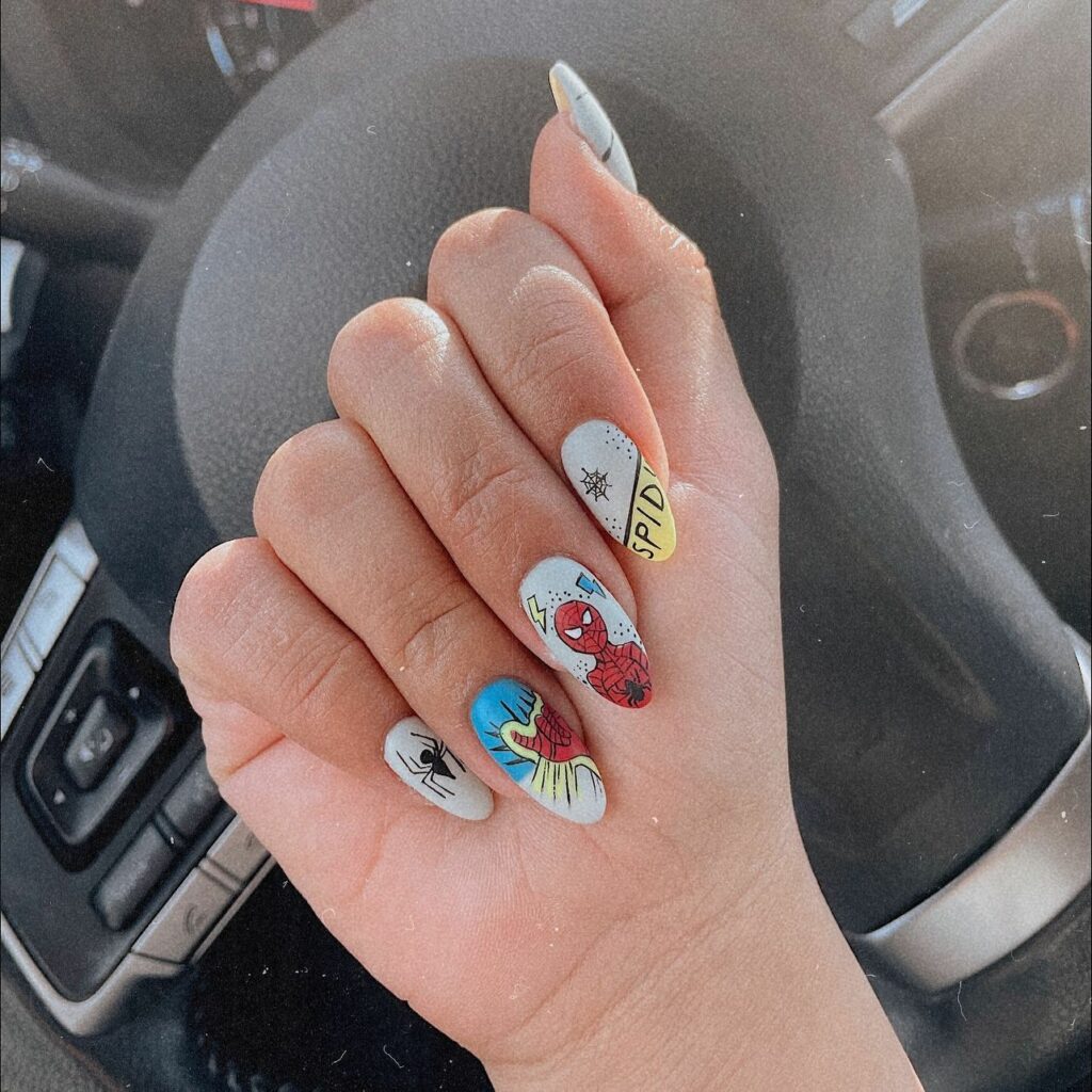 35 Amazing Spiderman Nail Designs To Try In 2024! 28 Spiderman on White Nails