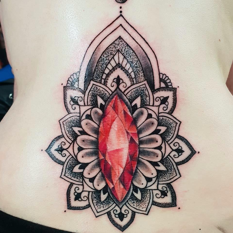 11+ Mandala Gem Tattoo Ideas That Will Blow Your Mind! 14 Spine Gem Mandala Tattoo Design