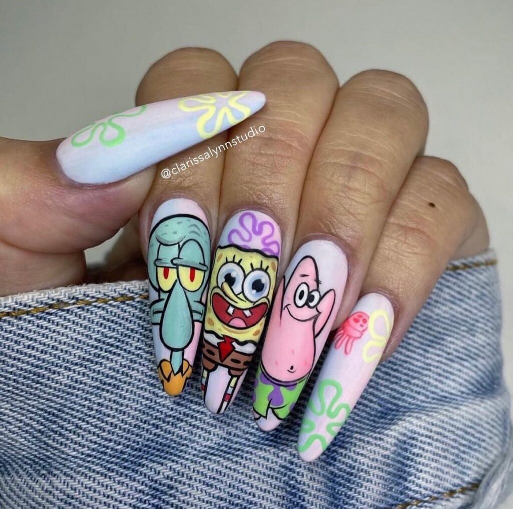 Enjoy 64 Cartoon Nails to Try in 2024 15 SpongeBob Cartoon Nails