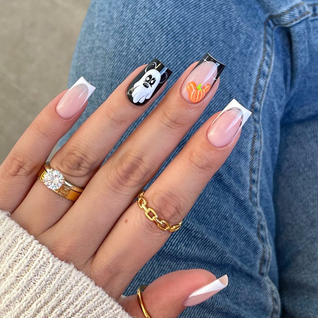 32 Latest Square French Nail Designs To Try In 2024! 27 Spooky Square French Nails