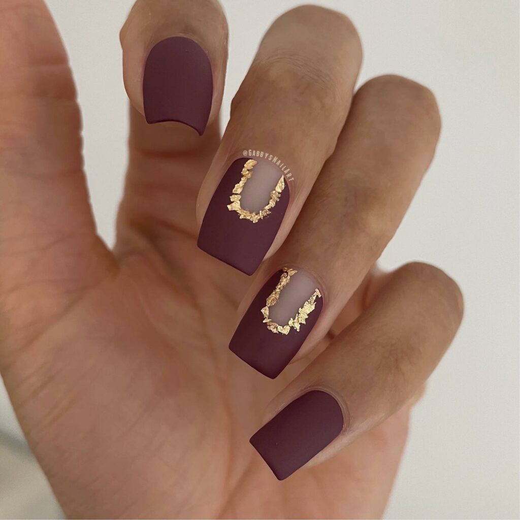 25 Latest Burgundy And Gold Nail Ideas To Try In 2024! 19 Square Burgundy and Gold Nails