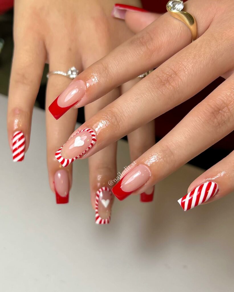 Enjoy 20 Candy Cane Nail Designs in 2024 12 Charming Square-Cut Candy Cane Nails