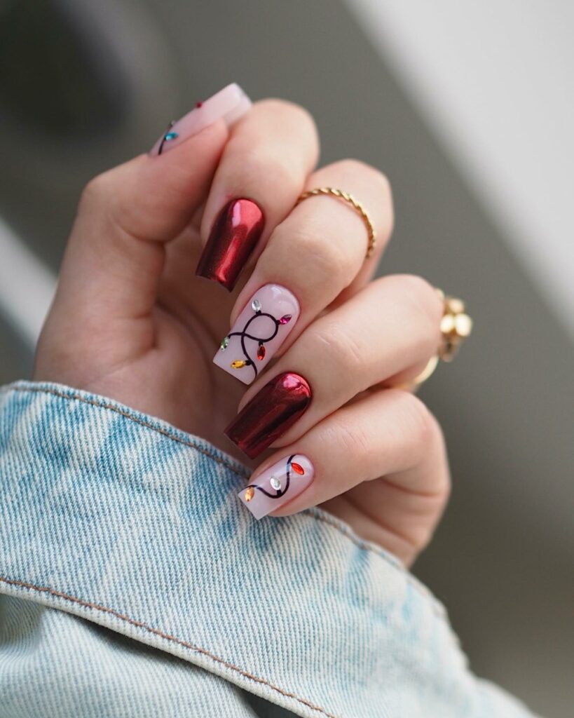 Illuminate Your Nails with 20 Christmas Lights Nail Ideas in 2024 30 Square Christmas Lights Nails