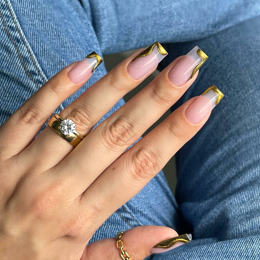 32 Latest Square French Nail Designs To Try In 2024! 41 Square Gold French Nails