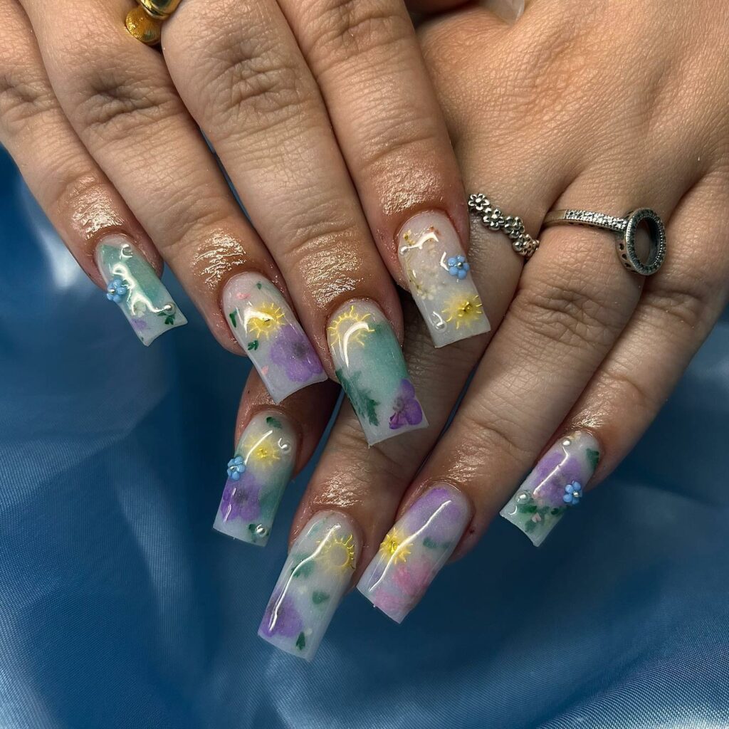 Relax with 20 Milk Bath Nail Designs in 2024 23 Square Milk Bath Nails with 3D Florals