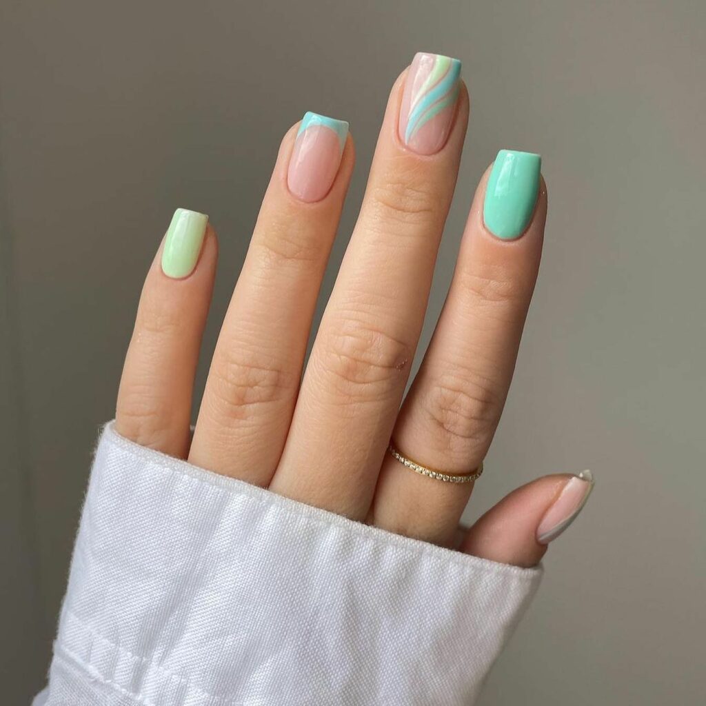 30 Latest Mint Green Nail Ideas To Try Today! 42 Square Mint Green Nails with Swirls