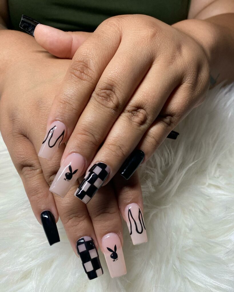 28 Stunning Playboy Nail Designs for 2024 15 Bold Square Playboy Nails