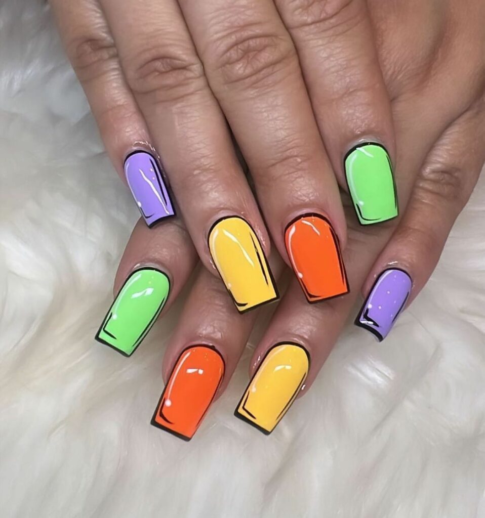 44 Latest Pop Art Nail Designs To Try In 2024! 14 Perfectly Square Pop Art Nail Design