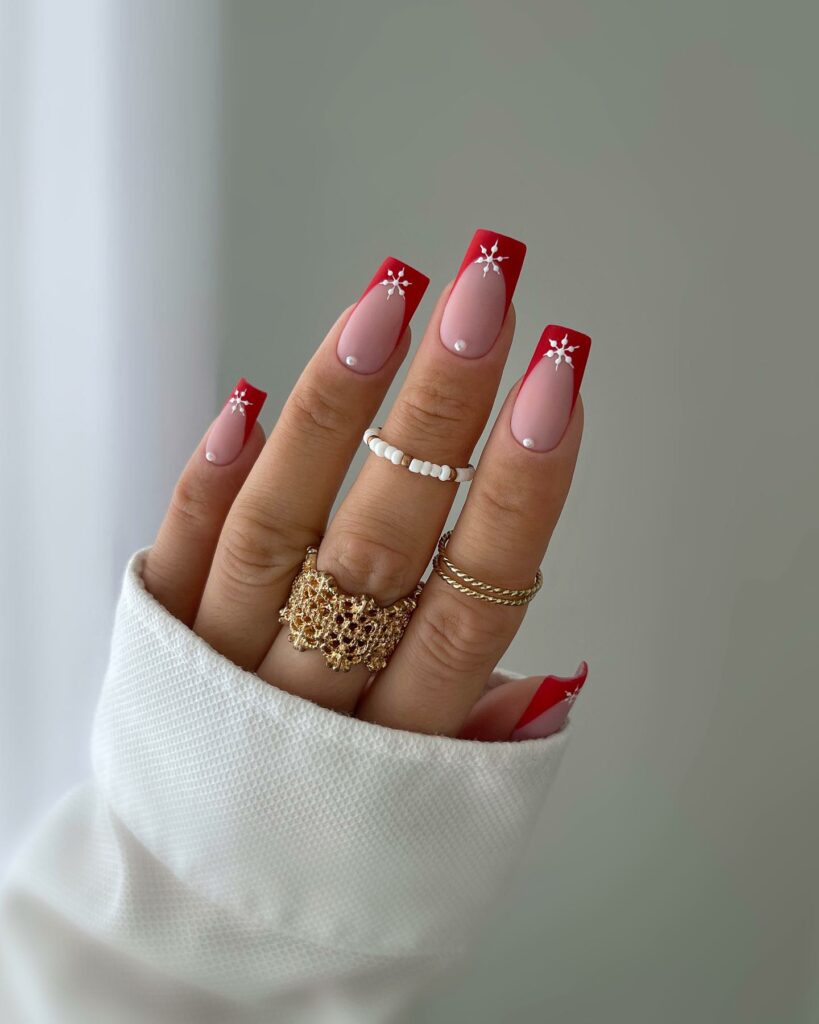 20 Latest Christmas French Nail Designs To Try in 2024! 16 Square Red Christmas French Nails