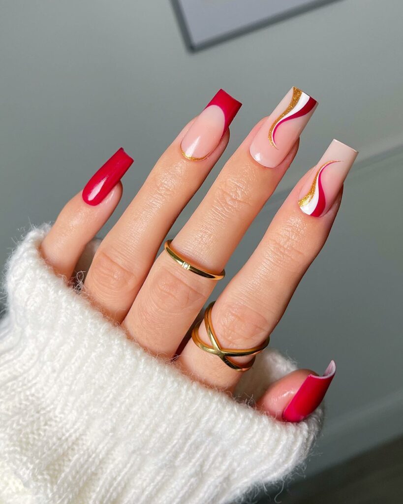 Shine Bright with 30 Red and Gold Christmas Nail Ideas in 2024 21 Squared Red and Gold Christmas Nails